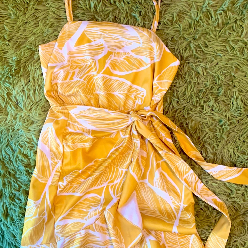Gold print thin strap wrap dress